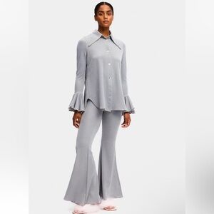 SLEEPER Lurex Lounge Suit Set Metallic silver Gray Pajama Party Pants Top Small
